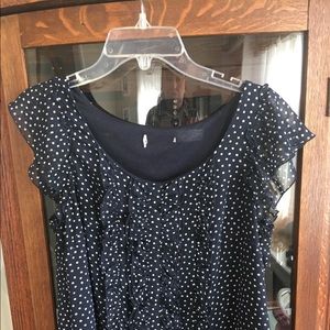 Navy / White Polka Dot Ruffled Georgette Blouse